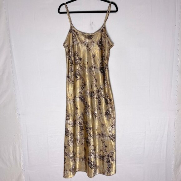 Vintage Premiere Collection Gold Brown Animal Print Satin Maxi Sleep Dress L - Picture 13 of 13